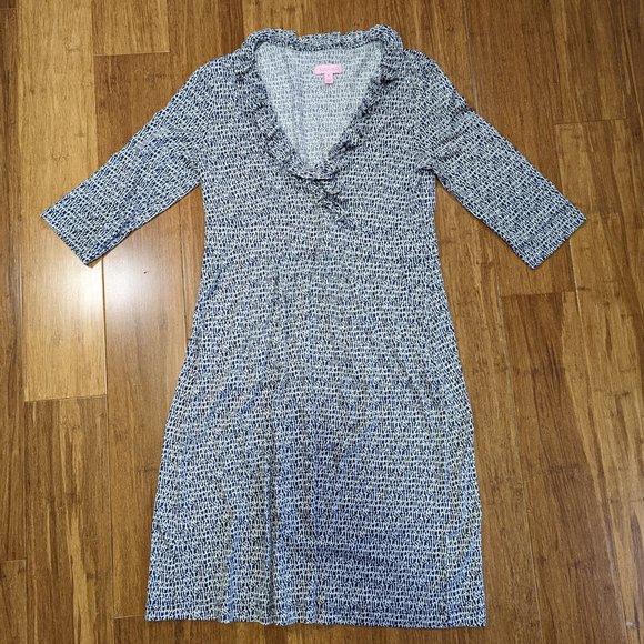 Lilly Pulitzer Blayney Navy/White Ruffle Dress It's a Lilly Print - Picture 6 of 14